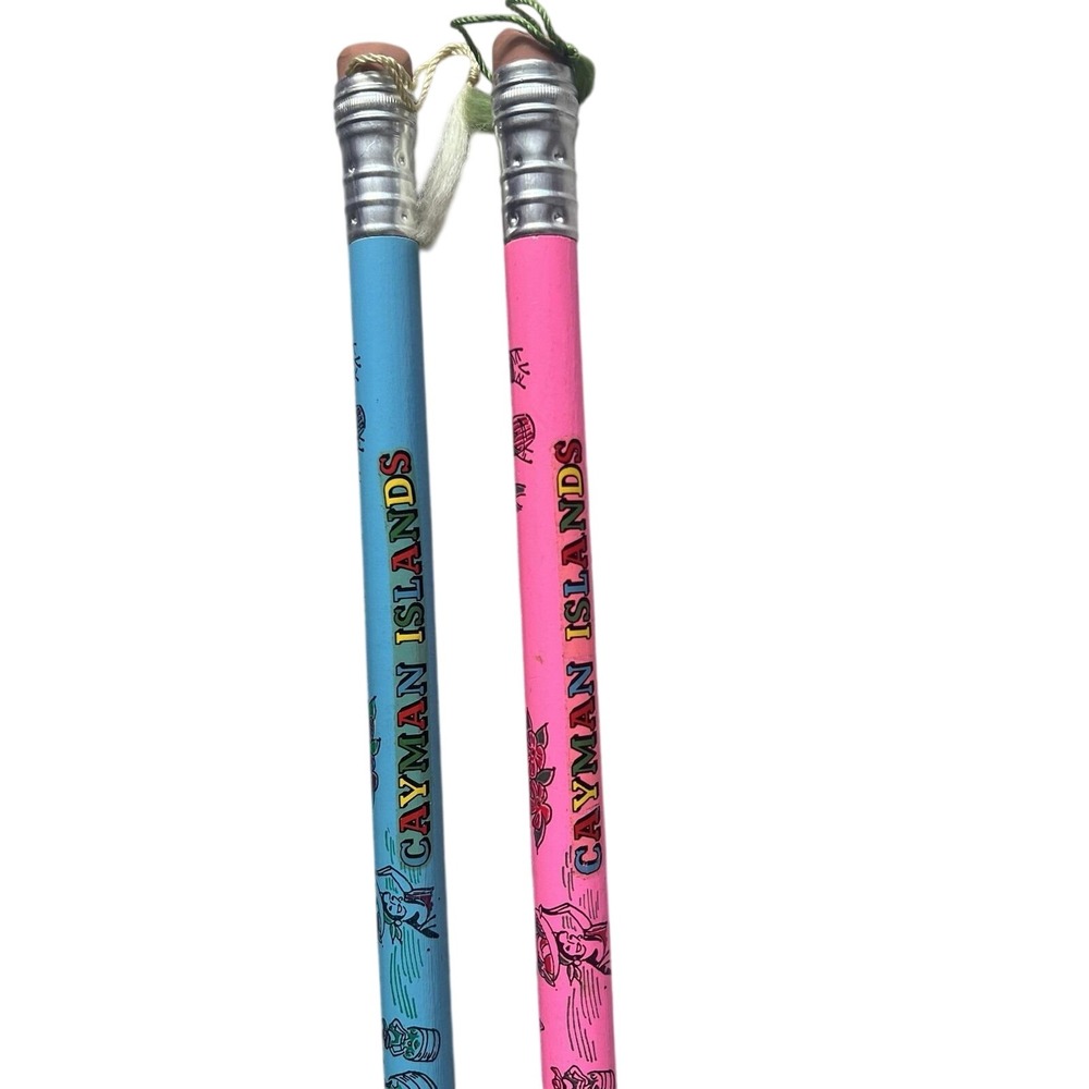 Vtg 2 Jumbo Souvenir Wooden Pencil 10" Pink & Blue Cayman Islands Japan 70s 80s